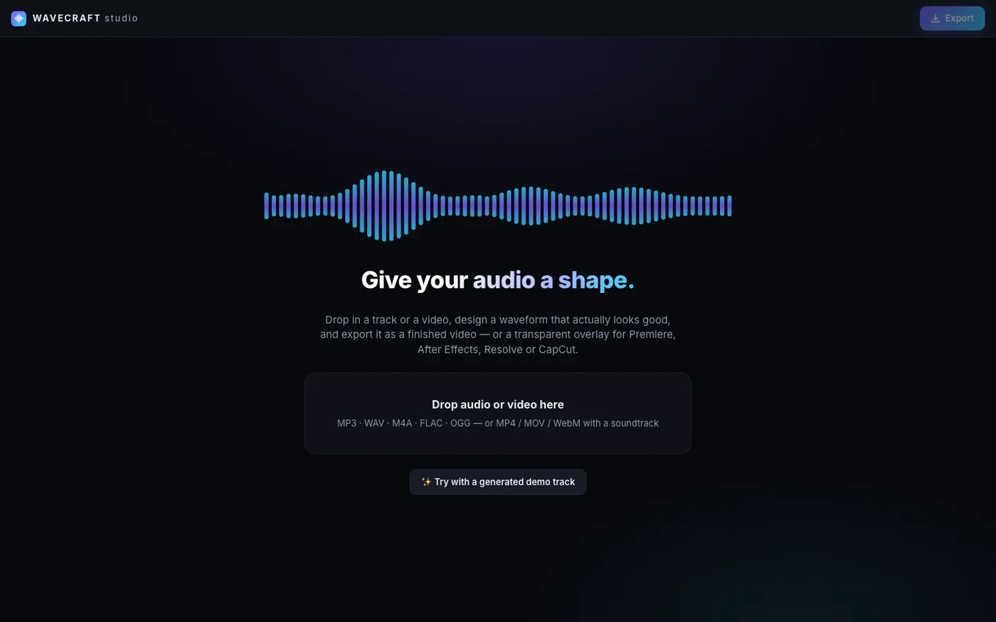 Wavecraft audio spectrum studio landing screen
